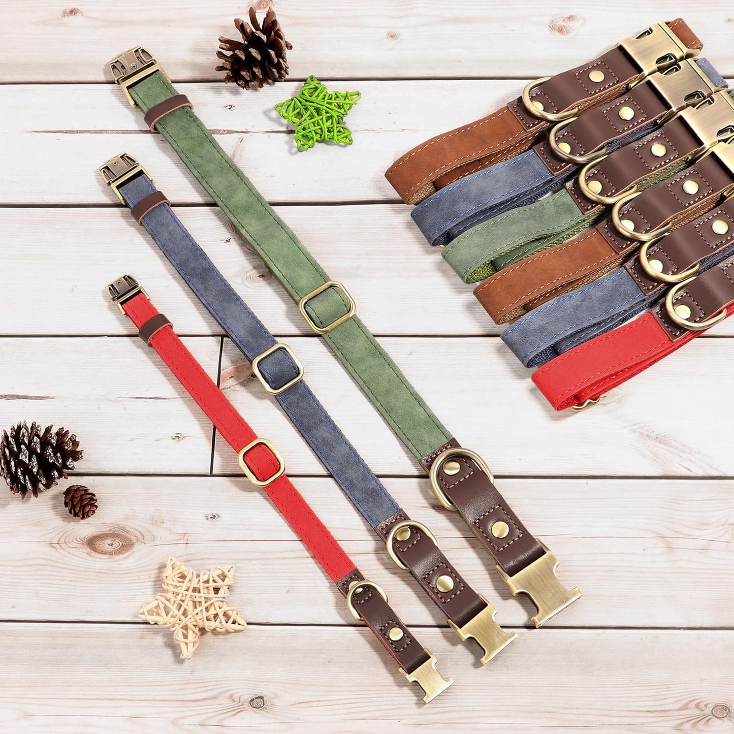 Didog Soft PU Leather Dog Collars for Medium Dogs,Classic Adjustable Dog Collars with Quick Release Metal Buckle,Easy Clean and Comfortable with Nylon Lining,Olive Green,M Neck 13-19"