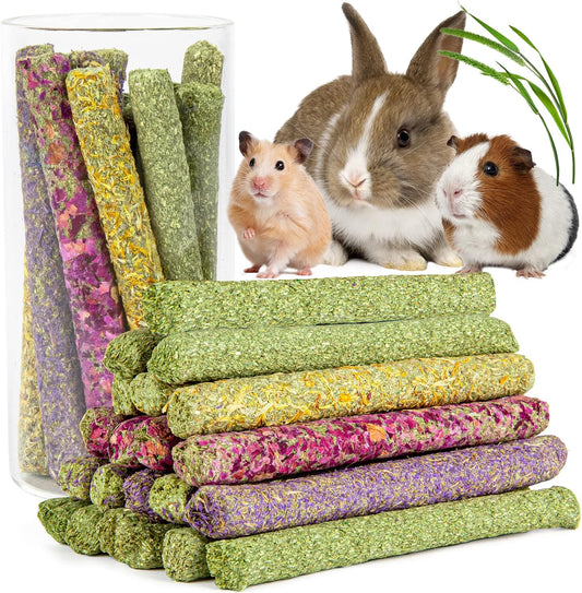 Sofier Timothy Hay Sticks - 44Pcs Natural Chews for Teeth - Handmade Rabbit & Guinea Pig Toys - Chinchilla, Rat, Hamster, Gerbil