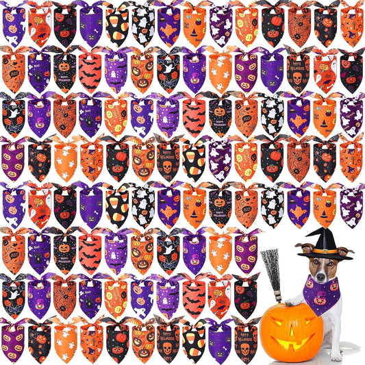 Abbylike 100 Pcs Halloween Dog Bandanas Bulk Pumpkin Bandanas for Dogs Triangle Kerchief Bibs Scarf Set for Pet Halloween Costume Photo Props Accessories Pet Shops, 25 Styles (25.6 x 17.7 x 17.7)
