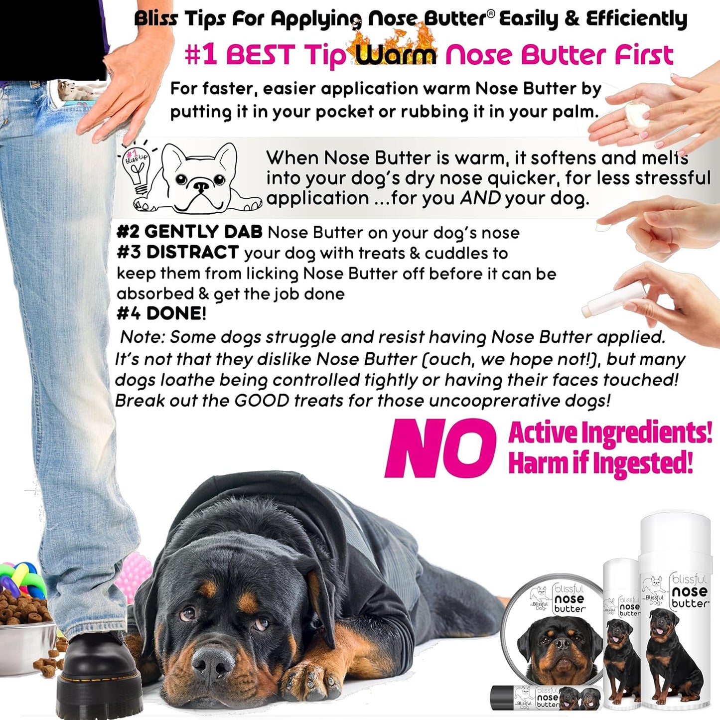 The Blissful Dog Rottweiler Nose Butter for Dry, Cracked Skin, Lick-Safe Dog Nose Balm with Moisturizing Shea Butter, Almond, Olive, and Essential Oils, Pet Supplies, Uncented, 0.15 oz.