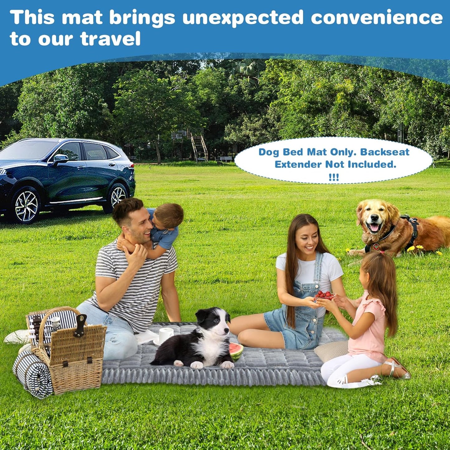 VClife Dog Car Seat Cover for Backseat Extender, Anti Slip Dog Bed Mat Travel Blanket, Pet Friendly Backseat Cover for Cars, SUVs, Small Trucks, Back Seat Extender Protector (Light Gray, 51"×23.6")