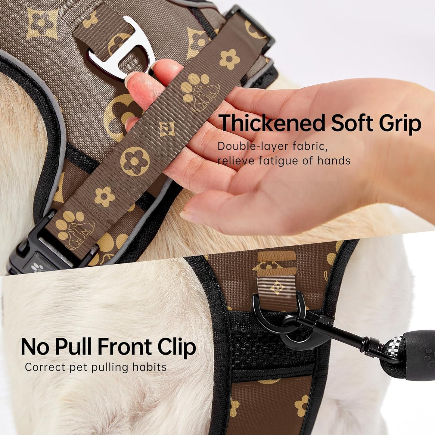 NESTROAD No Pull Dog Harness,Adjustable Oxford Dog Vest Harness with Leash,Reflective No-Choke Pet Harness with Easy Control Soft Handle for Medium Dogs(Medium,Dark Brown)