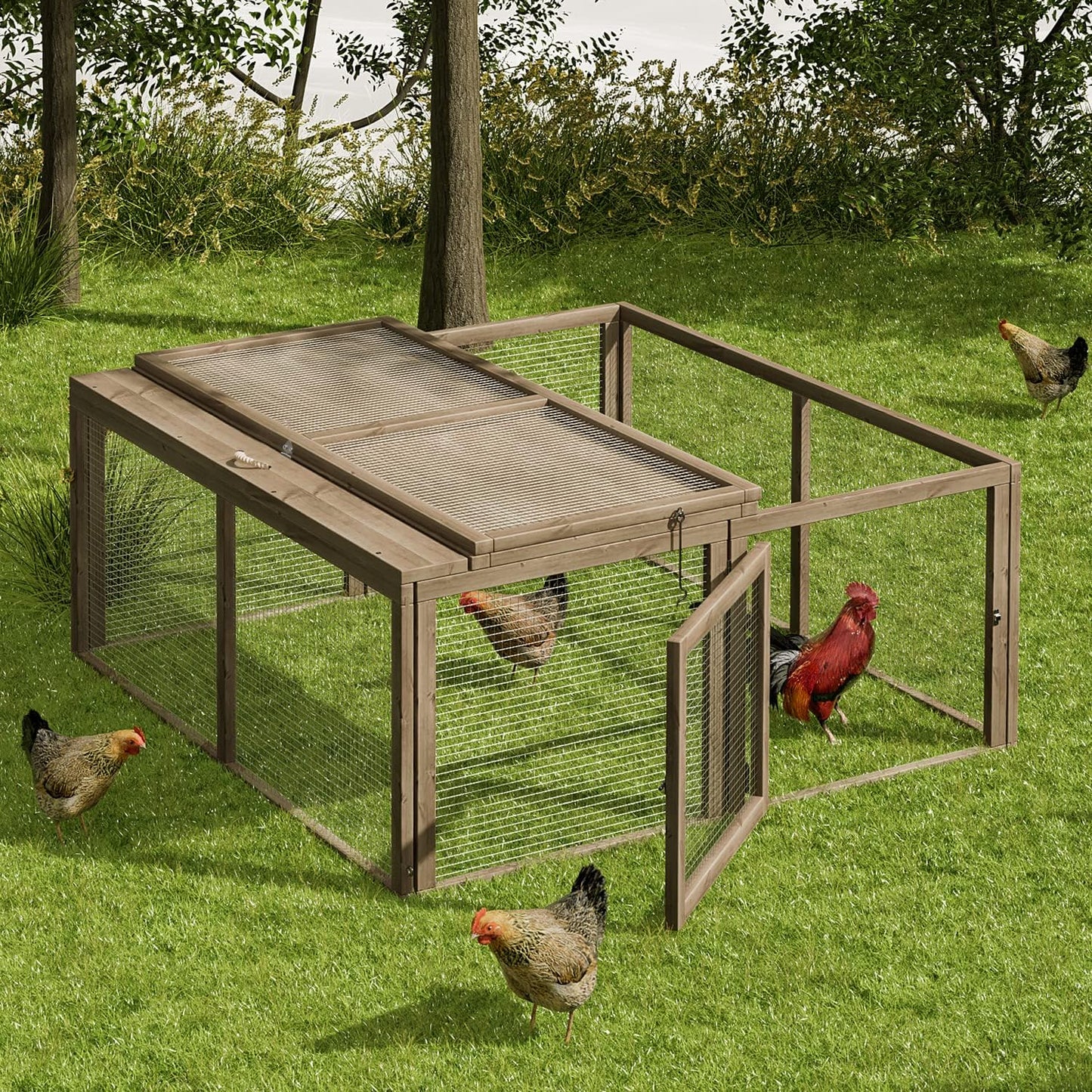MoNiBloom Foldable Chicken Run Wood Chicken Coop Rabbit Hutch No Assembly Required Indoor/Outdoor Small Animal Nesting Box Portable Habitat Enclosure Spacious Pet Playpen 45.5 x 42.5 x 20 inch Grey