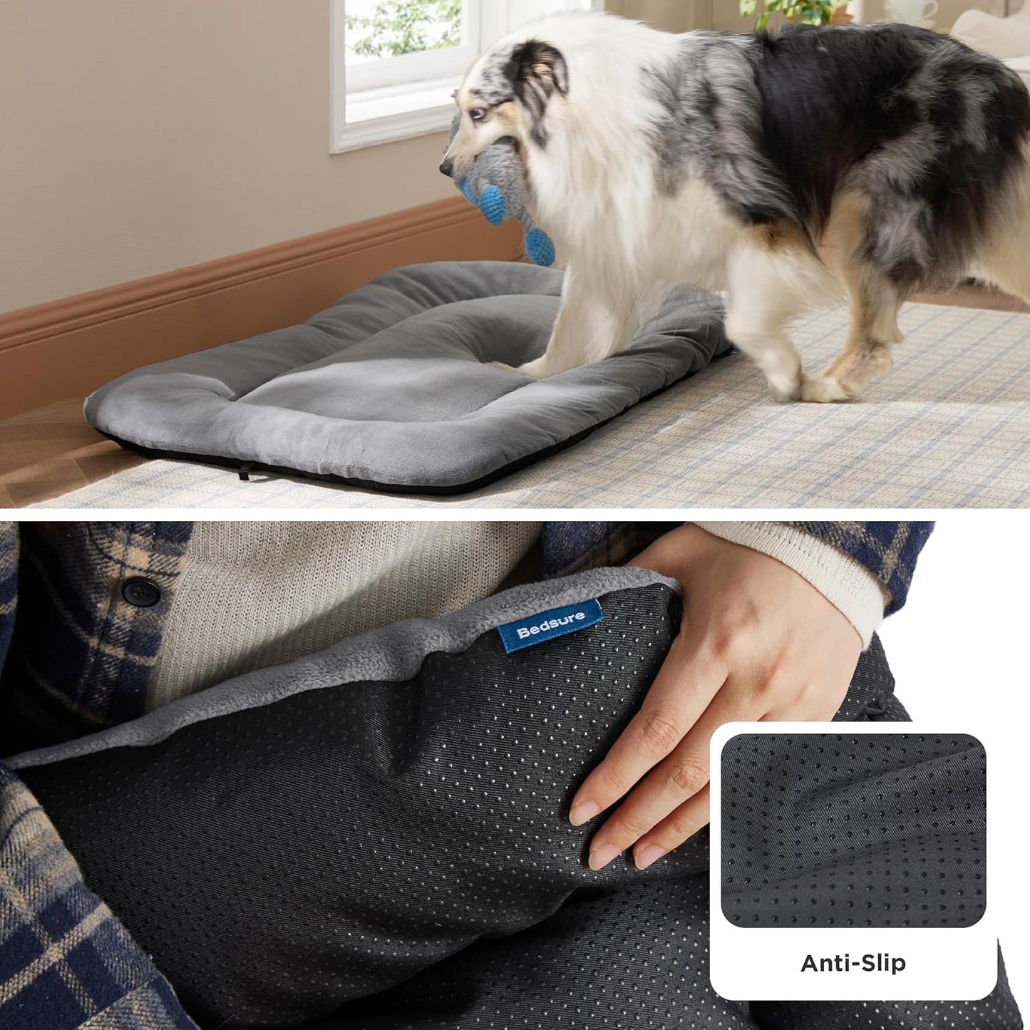 Bedsure Washable Dog Crate Pad for Extra Large Dogs, Anti-Slip Puppy Kennel Dog Bed for Crate - Ultra Soft Fleece Flat Thin Pet Mat (Not Chew Proof), Light Grey XXL 47"x29"