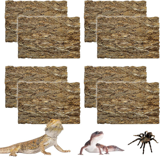 kathson 8Pcs Cork Tile Background Bark 11.8”Lx7.9”W Reptile Tank Background Terrarium Backdrop Wall Decor Natural Reptile Climbing Mat for Spider Gecko Lizard Chameleon Bearded Dragon Turtle Snake
