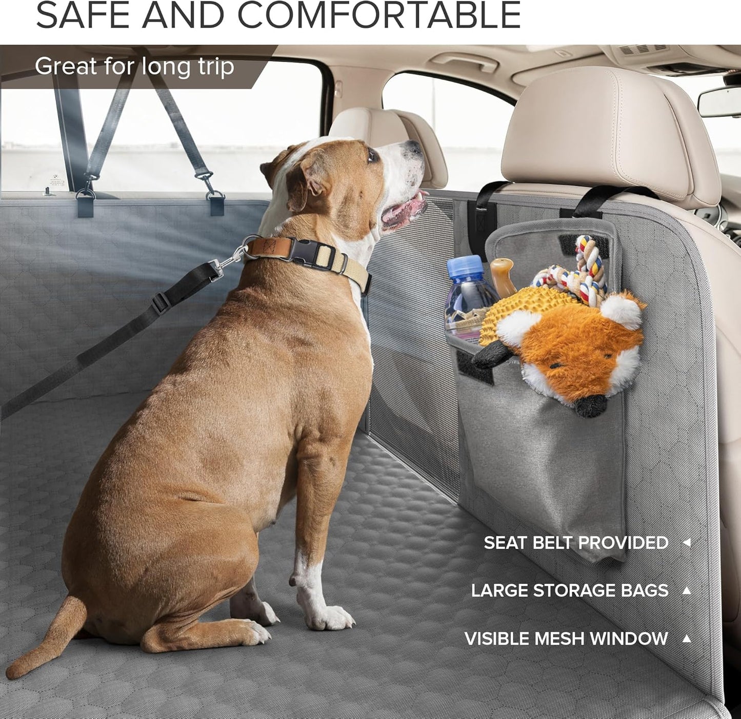 Back Seat Extender for Dogs, Heavy Duty Dog Car Seat Cover for Back Seat and Aggressive Chewer, Large Hard Bottom Car Seat Cover for Dogs, Dog Hammock for Car, Travel Pet Car Bed for Car, SUV, Truck