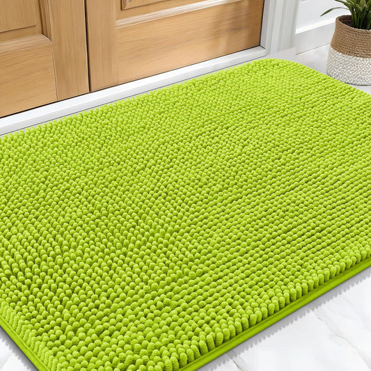 OLANLY Dog Door Mat for Muddy Paws 30x20, Absorbs Moisture and Dirt, Absorbent Non-Slip Washable Doormat, Quick Dry Chenille Mud Mat, Entry Indoor Entryway Carpet for Inside Floor, Bright Green