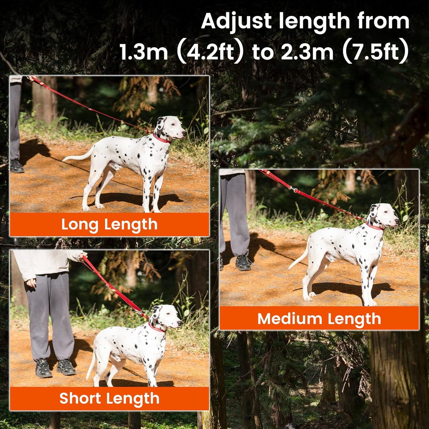 HOWGO 8-in-1 Multifunctional Hands Free Dog Training Leash with Padded Handle, 8.5 FT Nylon Adjustable Length, Lightweight Aviation Aluminum, Crossbody Waist Leash for Puppy Medium Large Dogs (Red)