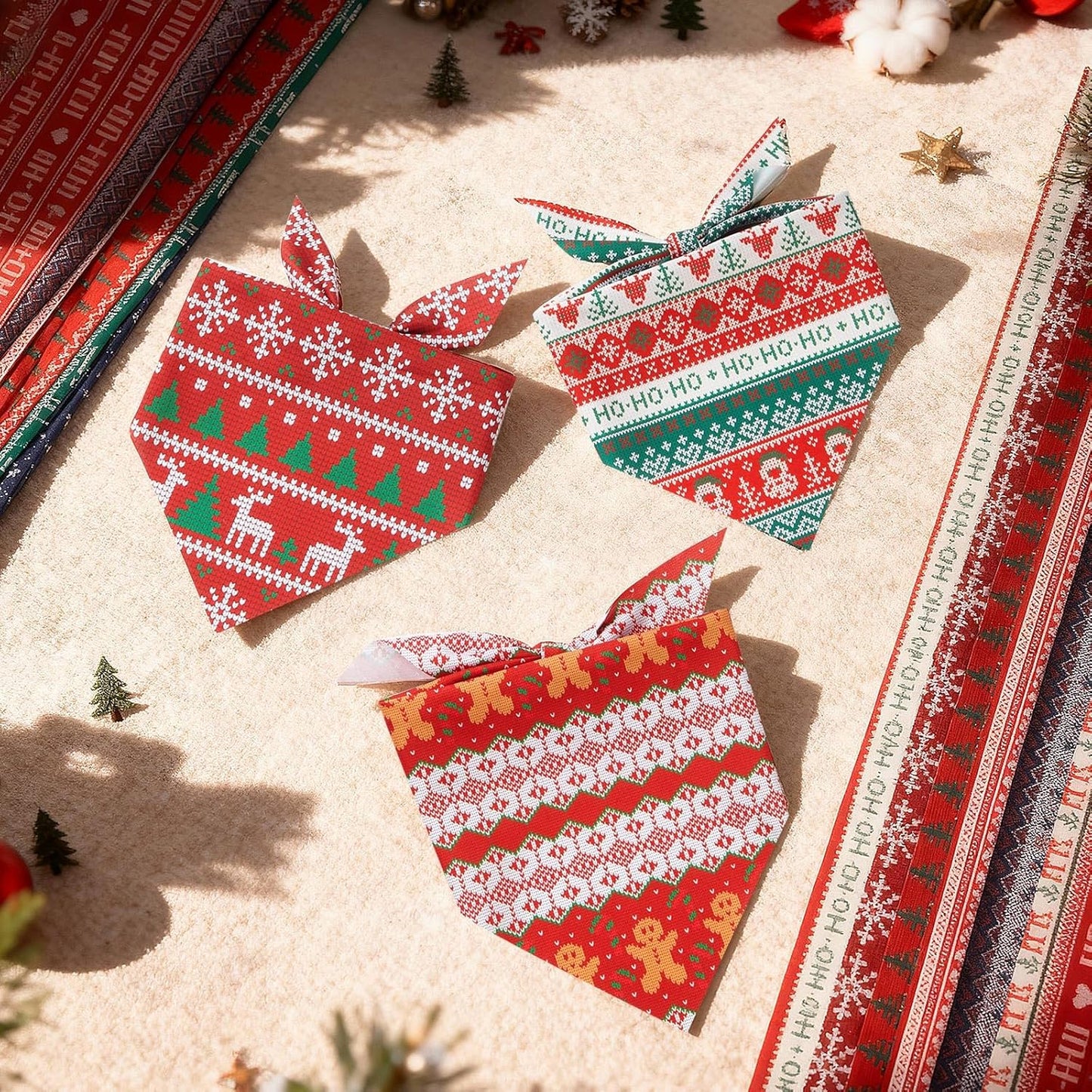 Weewooday 50 Pcs Christmas Bandanas for Dogs Xmas Bandanas Bulk with Ugly Sweater Patterns Soft Bibs Adjustable Triangle Doggie Scarf for Small Medium Large Pet (25.6 x 17.7 x 17.7 Inch)