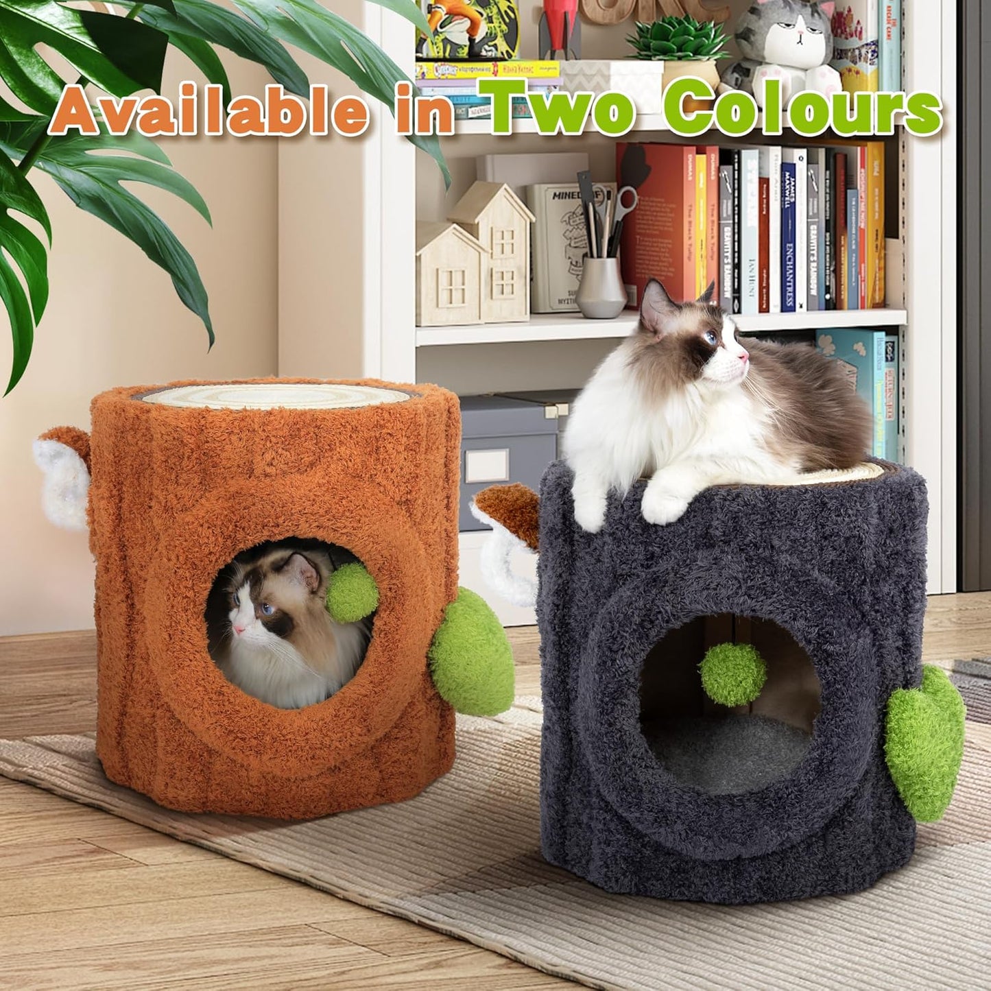 NUNU Cat Tree Tower with Scratch Table ＆ Soft Cushion, Cat Condo Tree Cave for Small Kittens, Cat House with Hanging Ball Toy for Indoor (Grey)