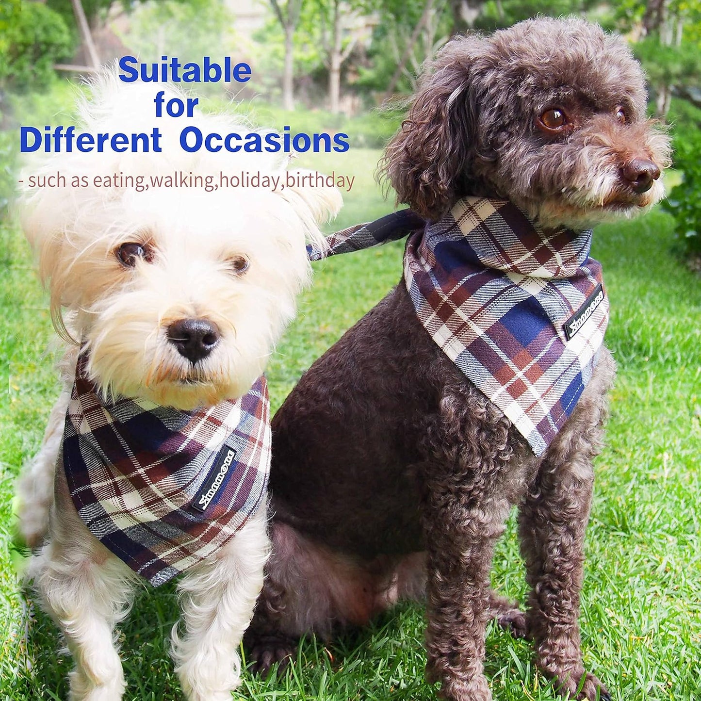 Adjustable Plaid Dog Bandanas,1PC Soft Washable Cotton Triangle Bib Kerchief Scarfs for Small Medium Large Dogs and Cats (Fuchsia&Blue, Small)