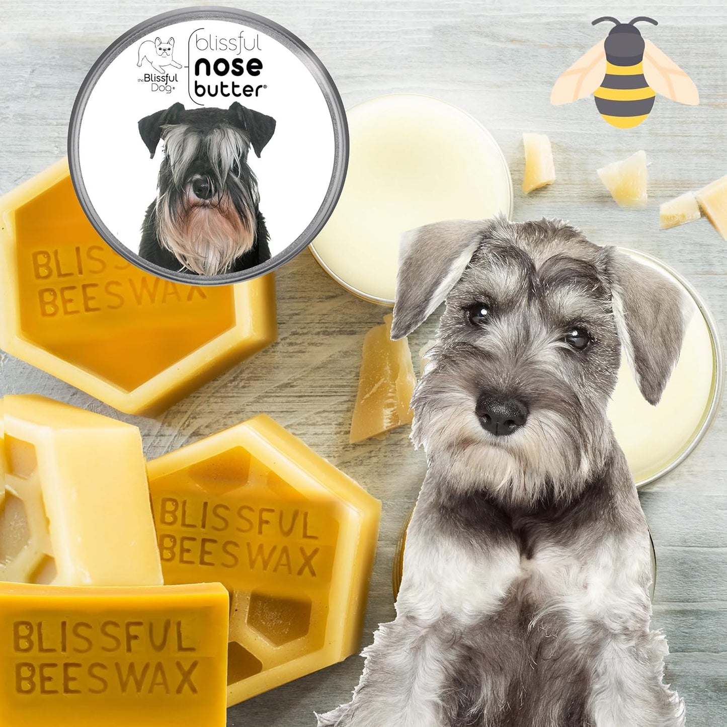 The Blissful Dog Schnauzer Nose Butter for Dry, Cracked Skin, Lick-Safe Dog Nose Balm with Moisturizing Shea Butter, Almond, Olive, and Essential Oils, Pet Supplies, Uncented, 1 oz.