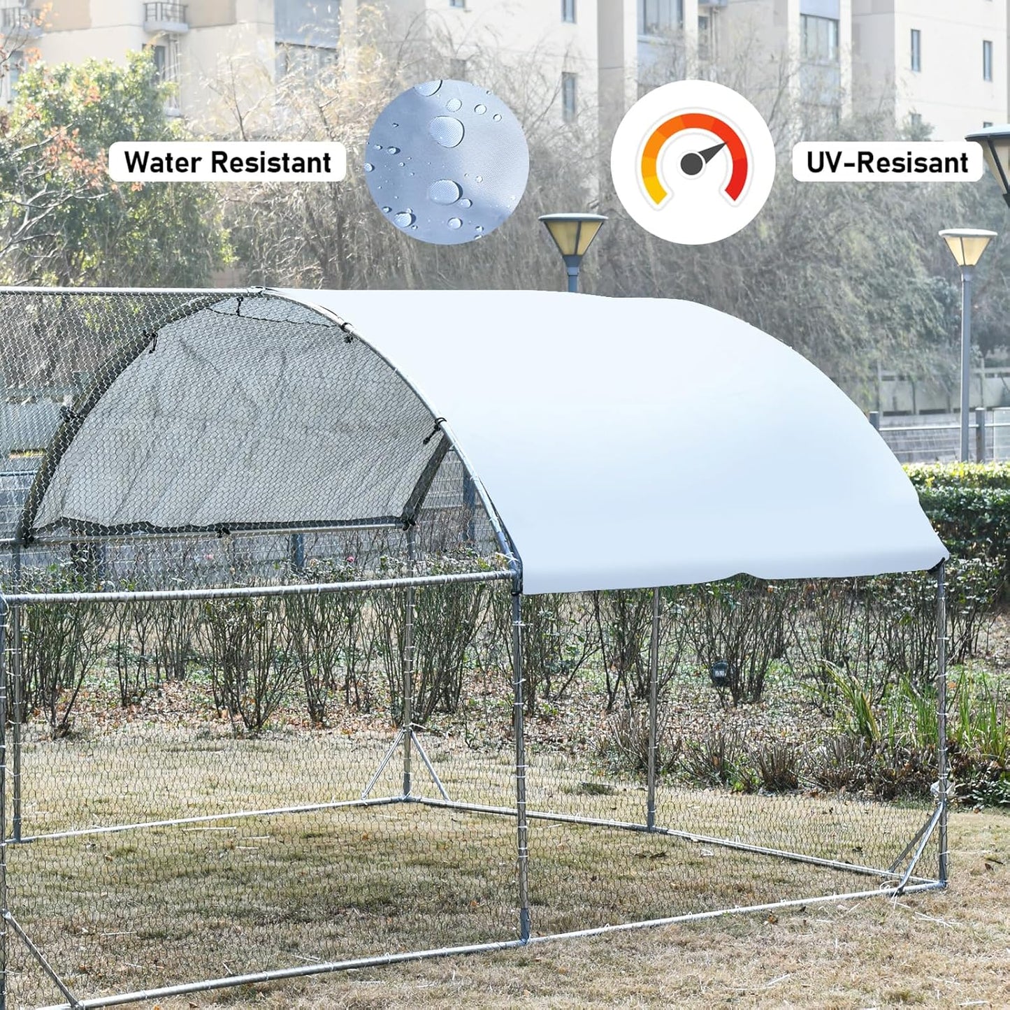 4ever2buy Large Metal Chicken Coop with Run Walk-in Poultry Cage Chicken Runs House Pen Cage Dome Roofed Chicken Coops with Anti-Ultraviolet Cover for Outdoor Yard Farm Use 9.5'W x 6.45'L x 6.3'H