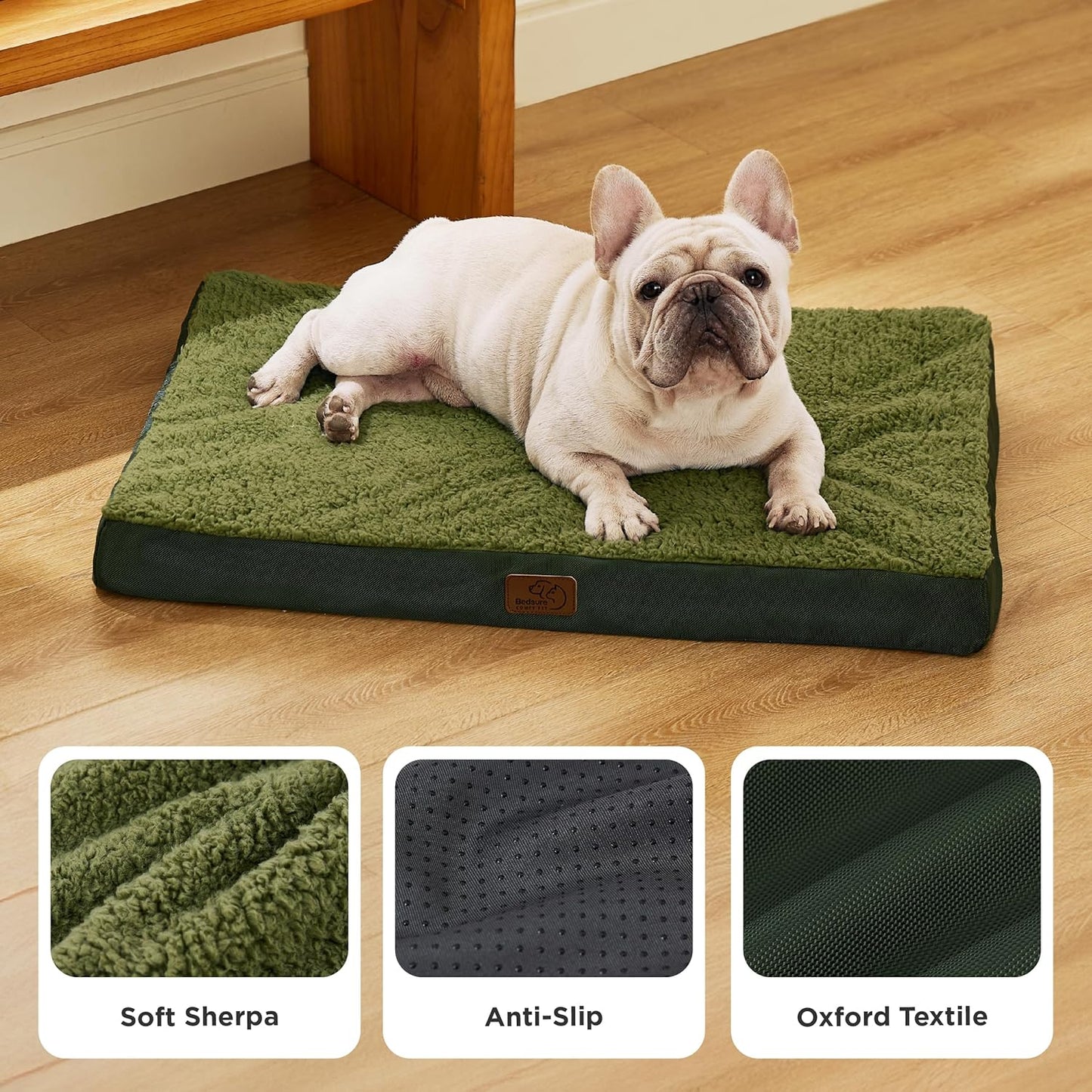 Bedsure Dog Bed Medium Size Dog - Orthopedic Flat Puppy Beds with Removable Washable Cover, Egg Crate Foam Pet Mat, Suitable for Pet Up to 35 lbs