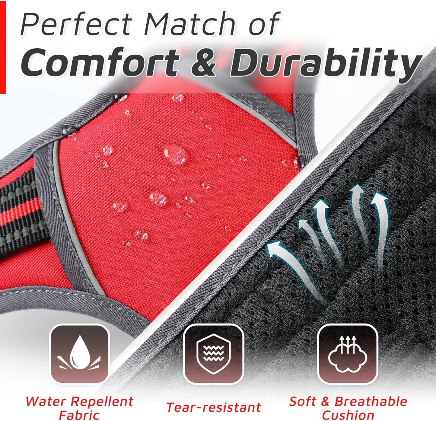 Eagloo Dog Harness Large Breed, No Pull Service Vest with Reflective Strips and Control Handle, Adjustable and Comfortable for Walking, No Choke Pet Harness with 2 Metal Rings, Red, XL