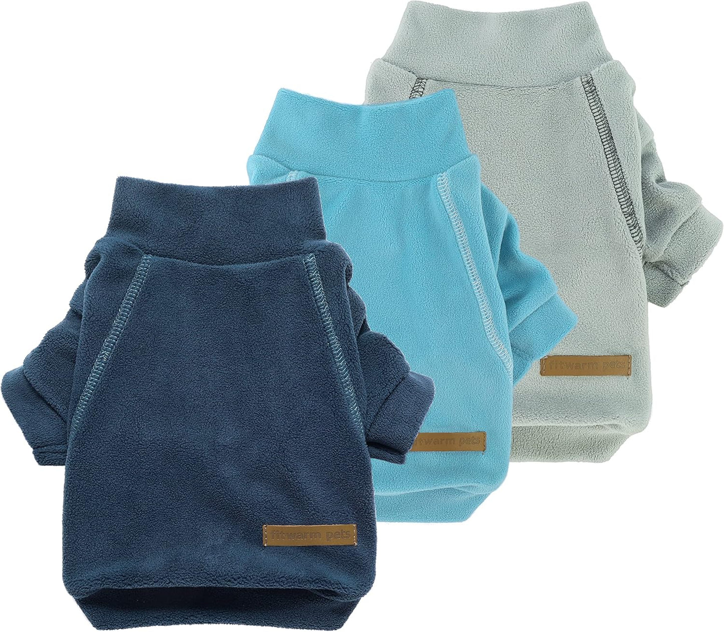 Fitwarm 3 Pack Classic Fleece Dog Sweater, Turtleneck Dog Sweatshirt, Dog Winter Clothes for Small Dogs Boy Girl, Pet Pullover Jacket, Cat Apparel, Blue, Grey, Navy, Medium