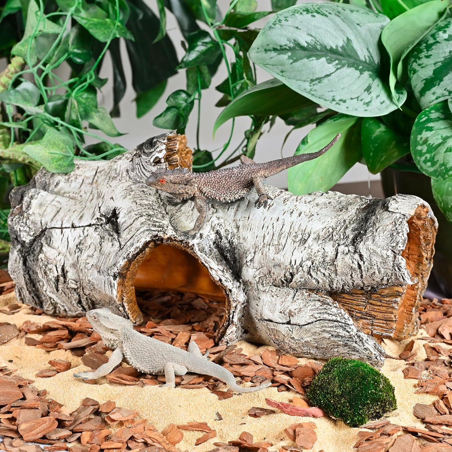 Reptile Hide Caves Simulation Tree Hideout, Hideout Shelter Sleep Cave is Decorated for Arboreal Reptile, Snake, Leopard Gecko, Lizard, Salamander, Hermit Crab Aquarium