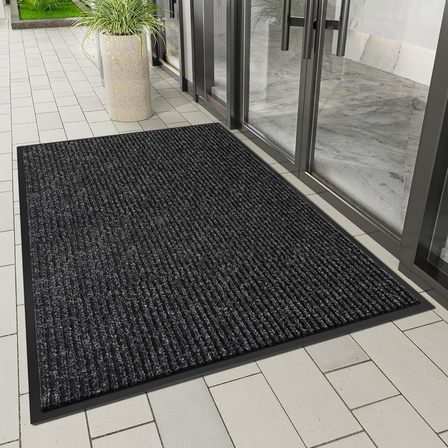 Indoor Outdoor Door Mat, 8' x 4' Doormat for Entryway, Rubber Backing Non Slip Front Door Mat Outside Entrance, Super Absorbent Commercial Floor Mat for Home Office, Black