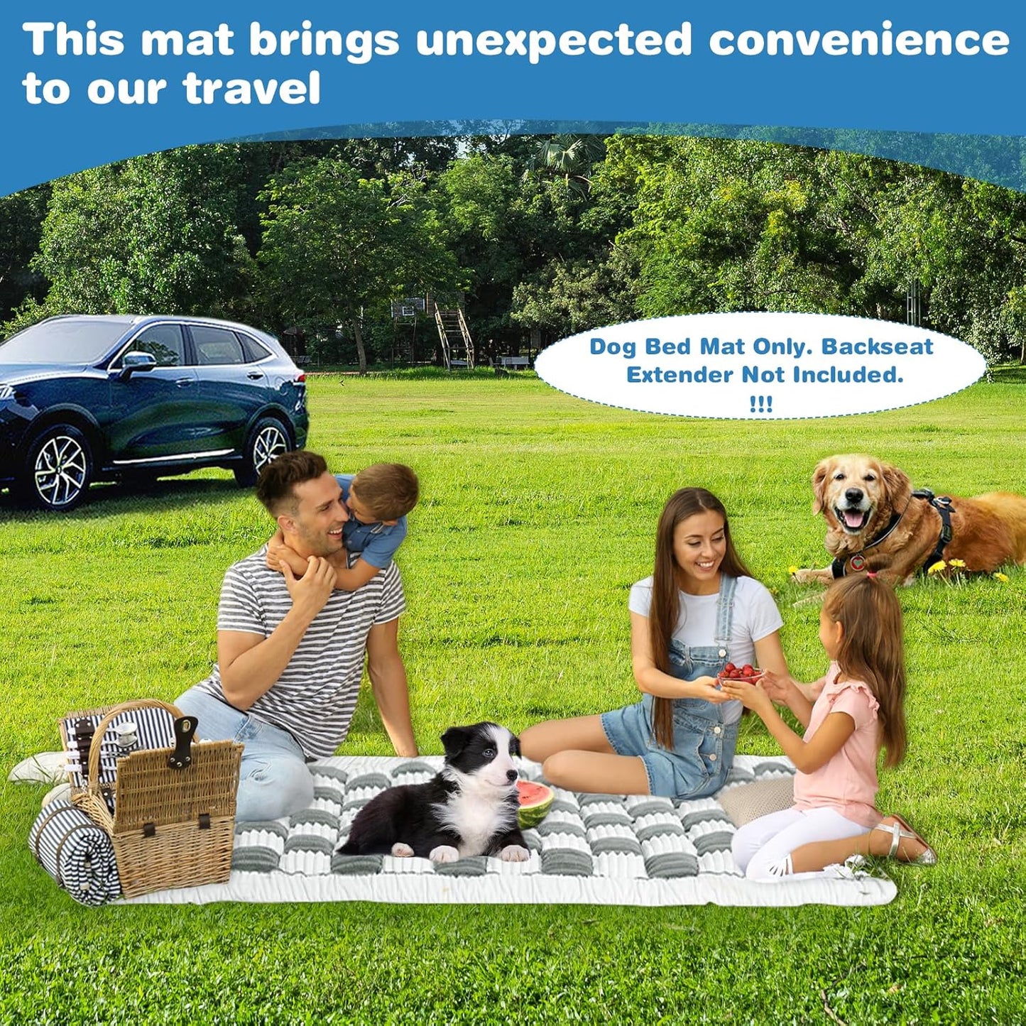 VClife Plaid Dog Car Bed Mat, Non-Slip Backseat Extender Pet Blanket, Washable Dog Bed Mat for SUVs, Sedans & Small Trucks, Portable Travel Pad for Dogs, Wear Resistant, Pet Friendly, Gray, 59"×27.6"