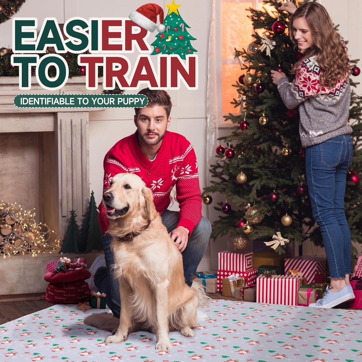 Aitmexcn Christmas Washable Pee Pad for Dogs, 2PCS 31x36in Xmas Super Absorbent Reusable Puppy Pads Pet Training Pads, Waterproof mats for Playpen, Crate, Whelping Box, Potty Training