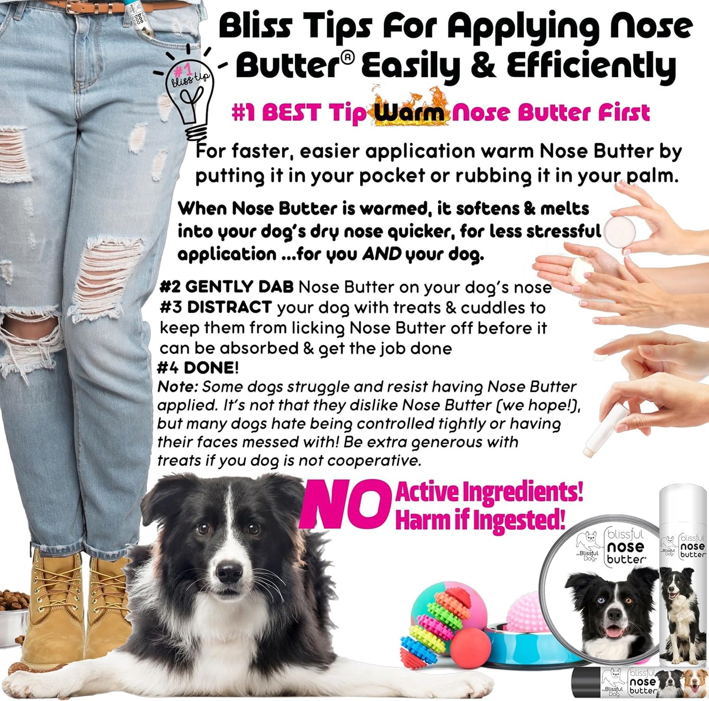 The Blissful Dog Border Collie Nose Butter for Dry, Cracked Skin, Lick-Safe Dog Nose Balm with Moisturizing Shea Butter, Almond, Olive, and Essential Oils, Pet Supplies, Uncented, 0.15 oz.