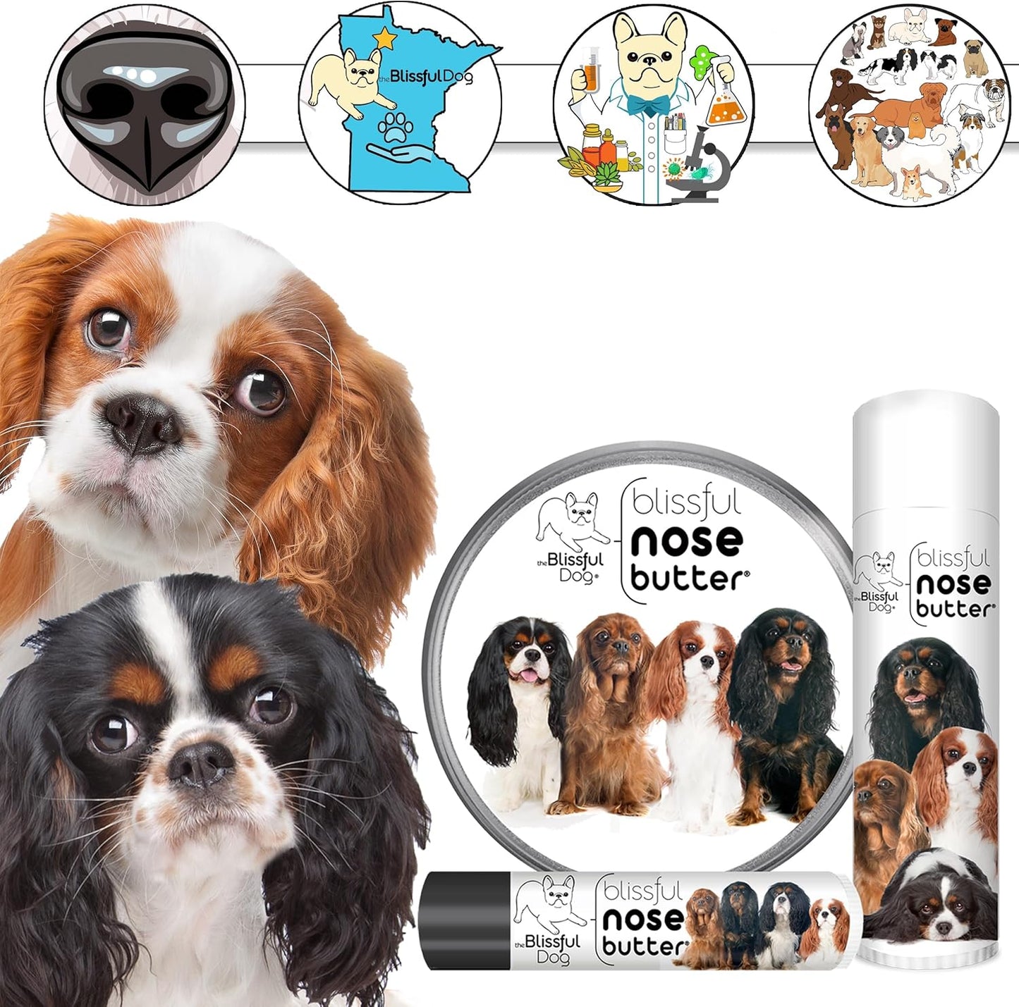 The Blissful Dog Cavalier King Charles Spaniel Nose Butter, Versatile Dog Nose Balm for Dry Nose, Handcrafted Nose Moisturizer, Easy-to-Apply Dog Essentials, Unscented, 0.50 oz.