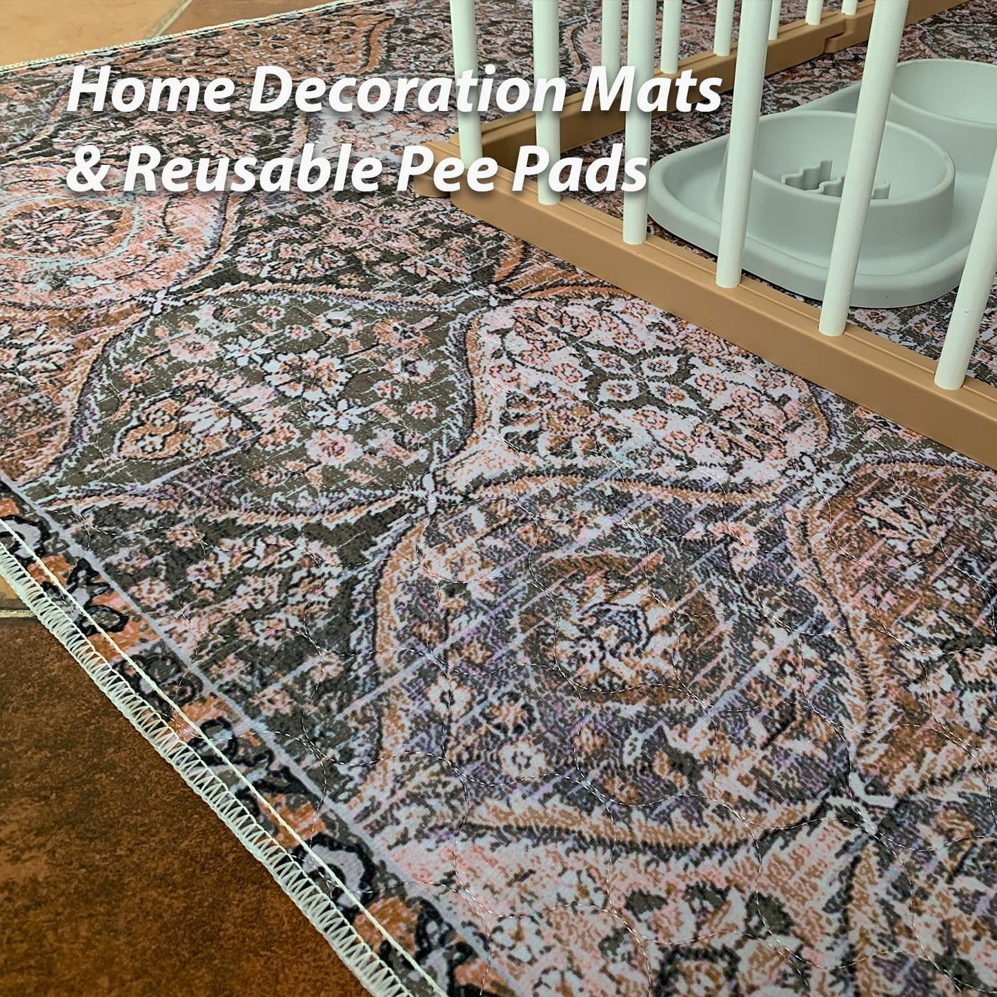 nunubaby Washable Pee Pads for Dogs, Stylish, Non-Slip and Leak-Proof Pee Pads. Reusable Potty Pads for Dogs for Crates and Floors.(Brown/Multi, 18" x24")