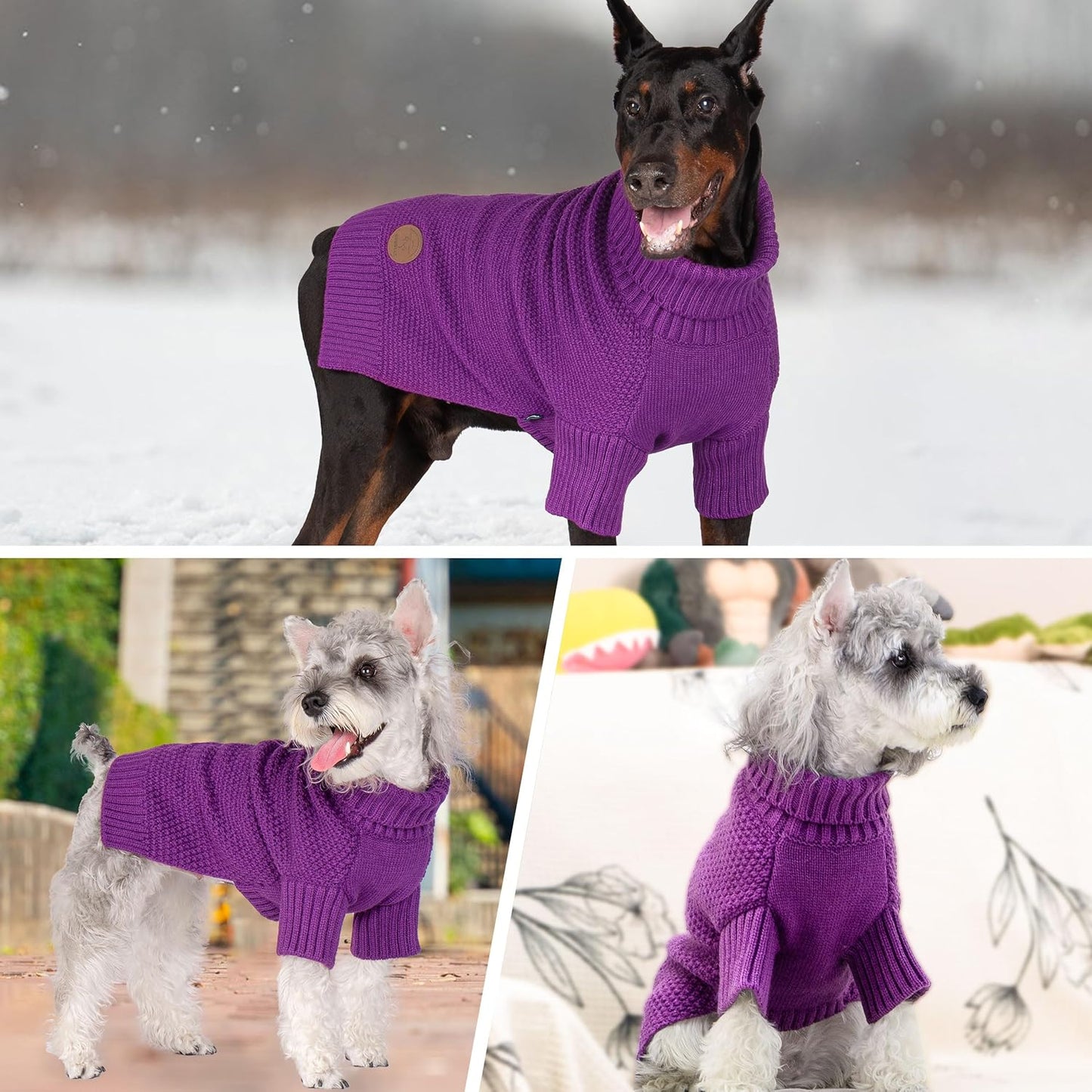 cyeollo Dog Sweater Pullover Turtleneck for Large Dogs, Classic Knitwear Fall Winter Cold Weather Dog Clothes Warm Pet Apparel Medium Large Dog Sweaters, Purple 2XL