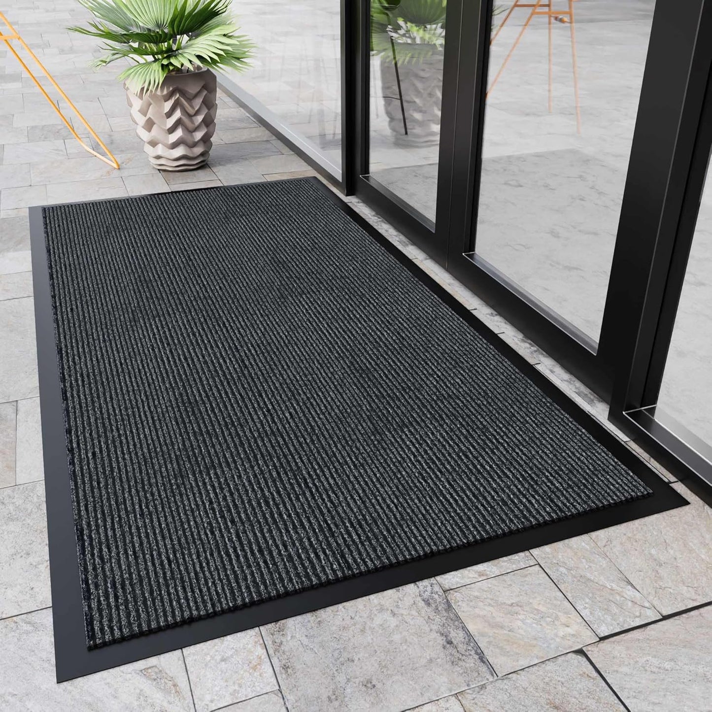 Indoor Outdoor Door Mat, 4’ x 2' Doormat for Entryway, Rubber Backing Non Slip Front Door Mat Outside Entrance, Super Absorbent Commercial Floor Mat for Home Office