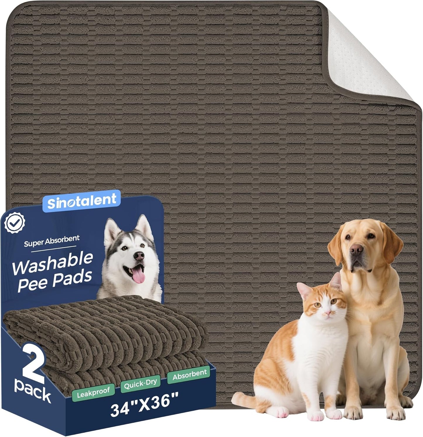 Washable Pee Pads for Dogs, 2 Pack Reusable Puppy Pads Dog Pads, Non-Slip Dog Pee Pads, Leakproof Pet Pee Pads Wee Wee Pads for Dogs. (Coffee, 36"x40"(Pack of 2))