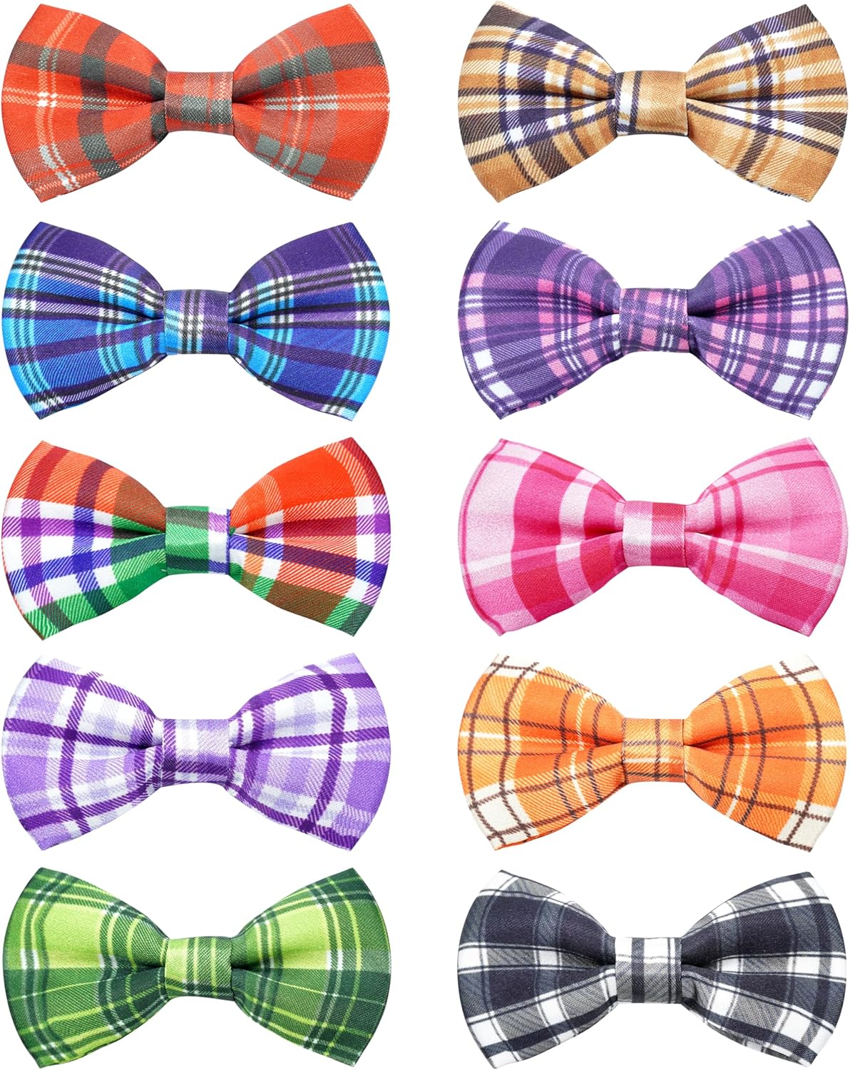 PET SHOW 10 Pack Plaid Big Dog Bow Ties for Large Medium Dogs Sliding Collar Attachments Classic Bowties Rainbow Bowknots Christmas Party Holiday Pet Grooming Accessories(Large)