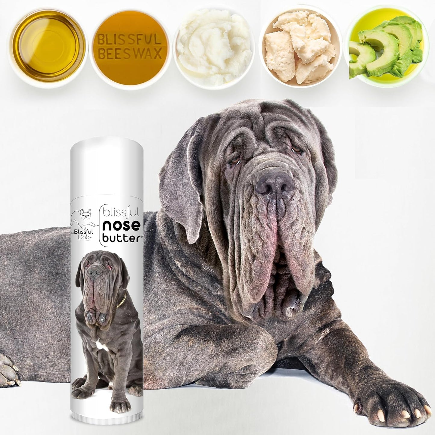 The Blissful Dog Neapolitan Mastiff Nose Butter for Dry, Cracked Skin, Lick-Safe Dog Nose Balm with Moisturizing Shea Butter, Almond, Olive, and Essential Oils, Pet Supplies, Uncented, 0.50 oz.