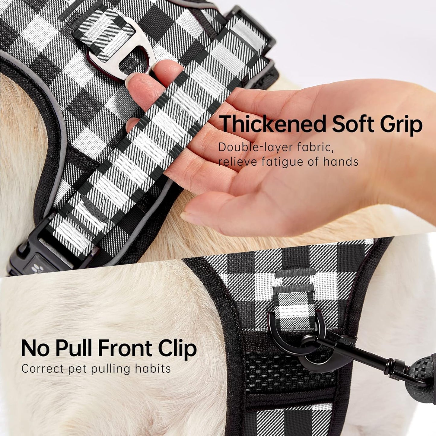 NESTROAD Dog Harness (Checkered Black,S) with Leash, Reflective, Adjustable, Soft Padded, Easy Control Handle, for Small Dogs, Front & Rear Clip Design