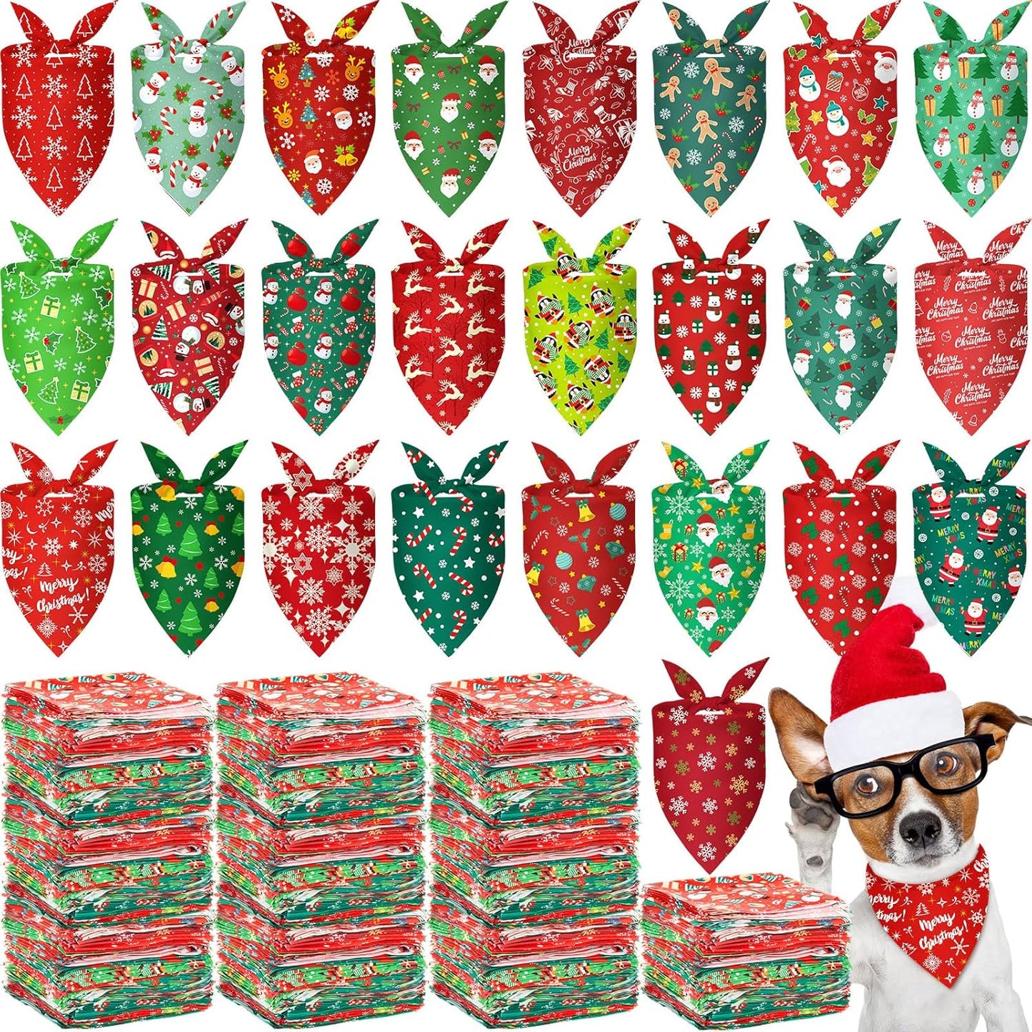 500 Pcs Christmas Bandanas for Dogs Xmas Bandanas Bulk with Santa Snowflake Candy Cane Patterns Soft Bibs Adjustable Triangle Doggie Scarf for Small Medium Large Pet 25.6 x 17.7 x 17.7 Inch