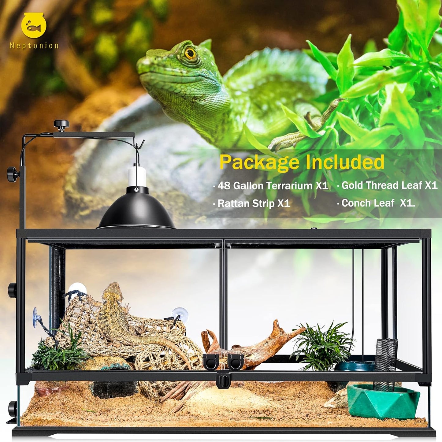 48 Gallon Professional Glass Terrarium 36"x18"x18" Durable Reptile Habitat Tank with Heat Resistant Aluminum Alloy Frame, Dual Front Swinging Doors for no Jam by Sand and Other Debris