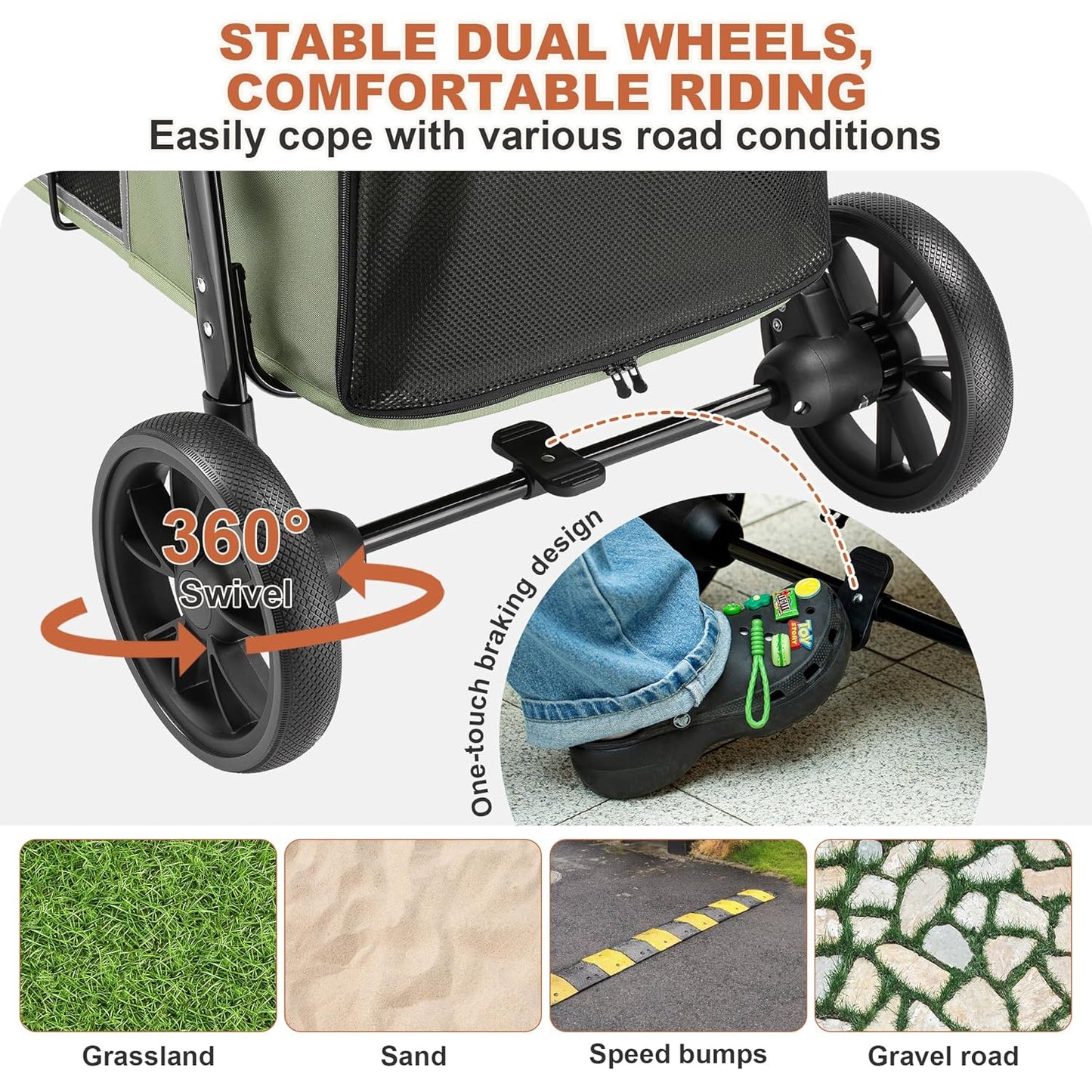 Medium Dog Stroller, Dual Entry One-Touch Folding,Small and Medium Pet Stroller,360° Rotating Front Wheels,70 lbs Weight Capacity for Outdoor Travel and Elderly Dogs - Green