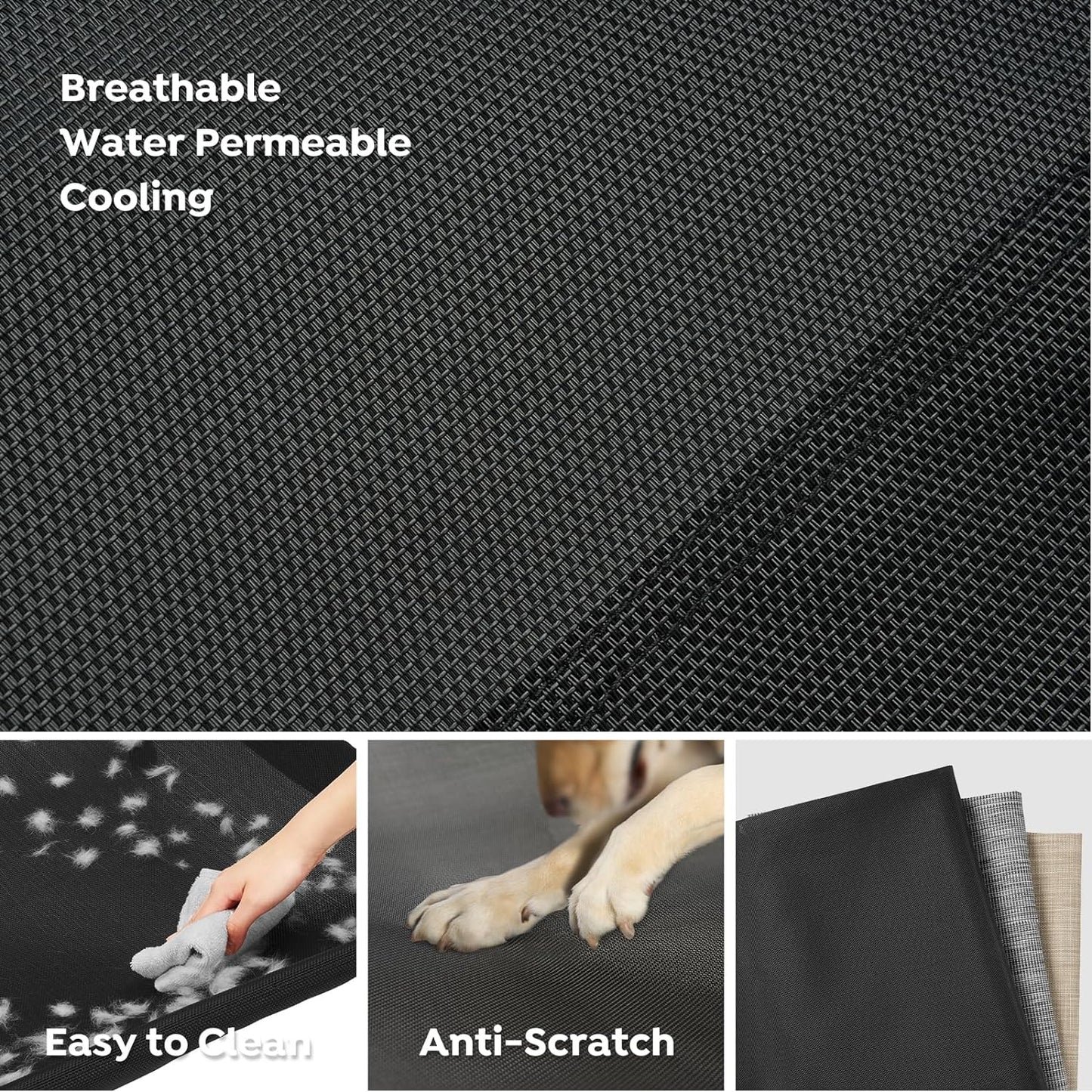 Veehoo Cooling Elevated Dog Bed, 59" x 37" Raised Dog Beds for Large Dogs, Outdoor Dog Bed with Guardrail, Upgraded Non-Slip Feet, Breathable Teslin Mesh, Portable Camping Dog Cot, Black