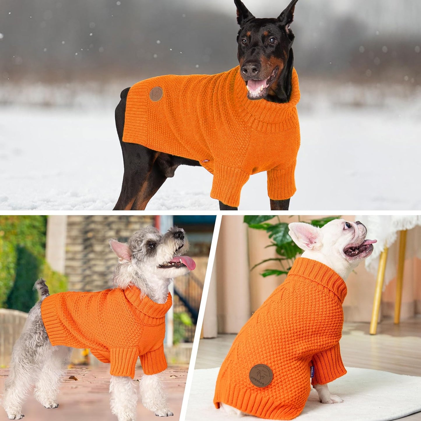 cyeollo Dog Sweater Pullover Turtleneck for Large Dogs, Classic Knitwear Fall Winter Cold Weather Pet Clothes Warm Pet Apparel Large Big Dog Sweaters, Orange 3XL