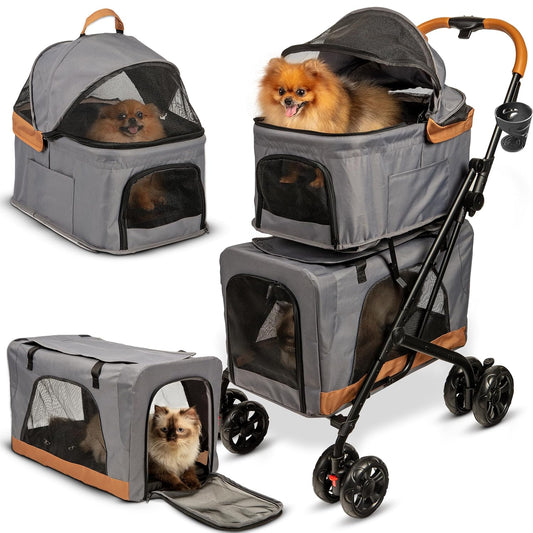 Double Pet Stroller with Detachable Carriers - Ideal for 2 Dogs or Cats - Compact & Convenient Design - Easy Assembly Double Dog Stroller - Graphite Gray
