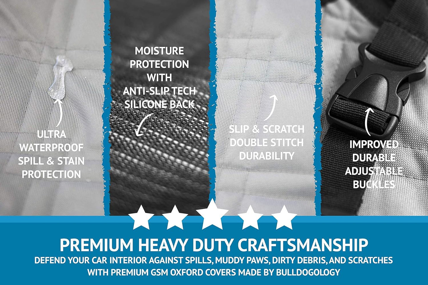 Bulldogology Dog Car Seat Cover Waterproof Heavy Duty Bench Dog Hammock Backseat Protector from Hair, Muddy Paws, Scratches - Pet Car Seat Cover for Cars Trucks SUVs (X-Large, Grey)