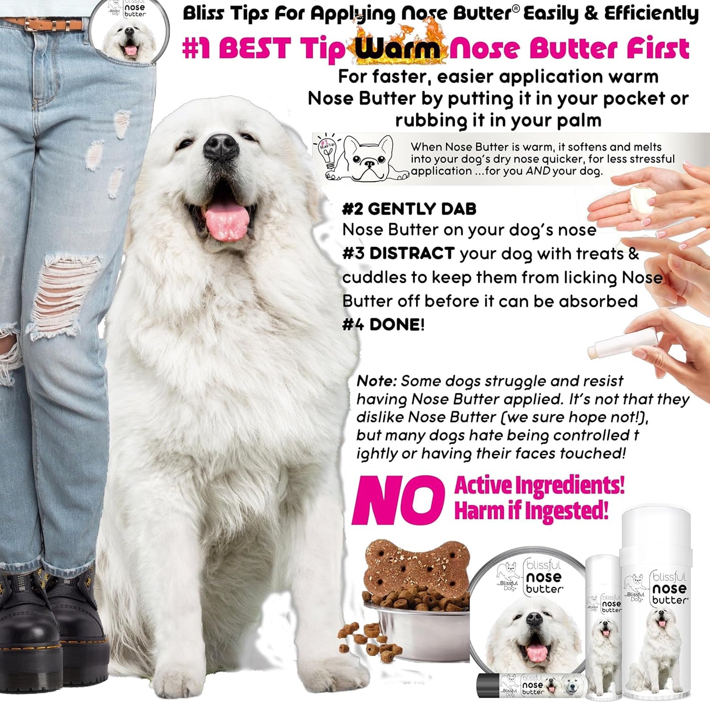 The Blissful Dog Great Pyrenees Nose Butter, Versatile Dog Nose Balm for Dry Nose, Handcrafted Nose Moisturizer, Easy-to-Apply Dog Essentials, Unscented, 2 oz.