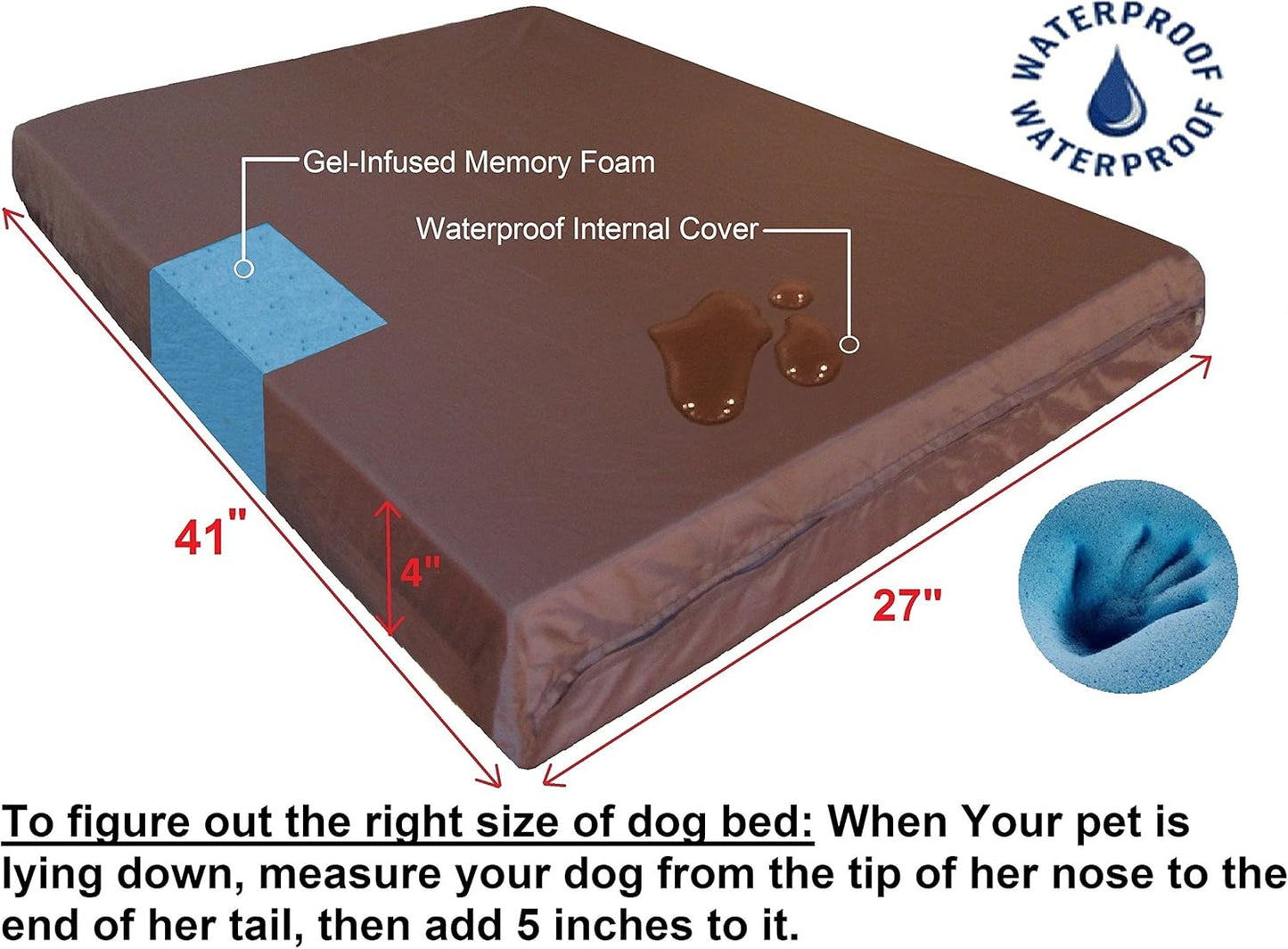 Dogbed4less Large Orthopedic Memory Foam Dog Bed for Medium to Large Dogs with Durable Waterproof Internal Case, Removable Washable Denim Cover + Bonus Pet Bed Case, 41X27X4 Fit 42X28 Dog Crate, Brown