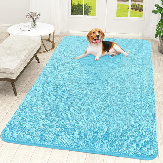 OLANLY Dog Door Mat for Muddy Paws 70x46, Absorbs Moisture and Dirt, Absorbent Non-Slip Washable Doormat, Quick Dry Chenille Mud Mat for Dogs, Entry Indoor Entryway Carpet for Inside Floor, Blue
