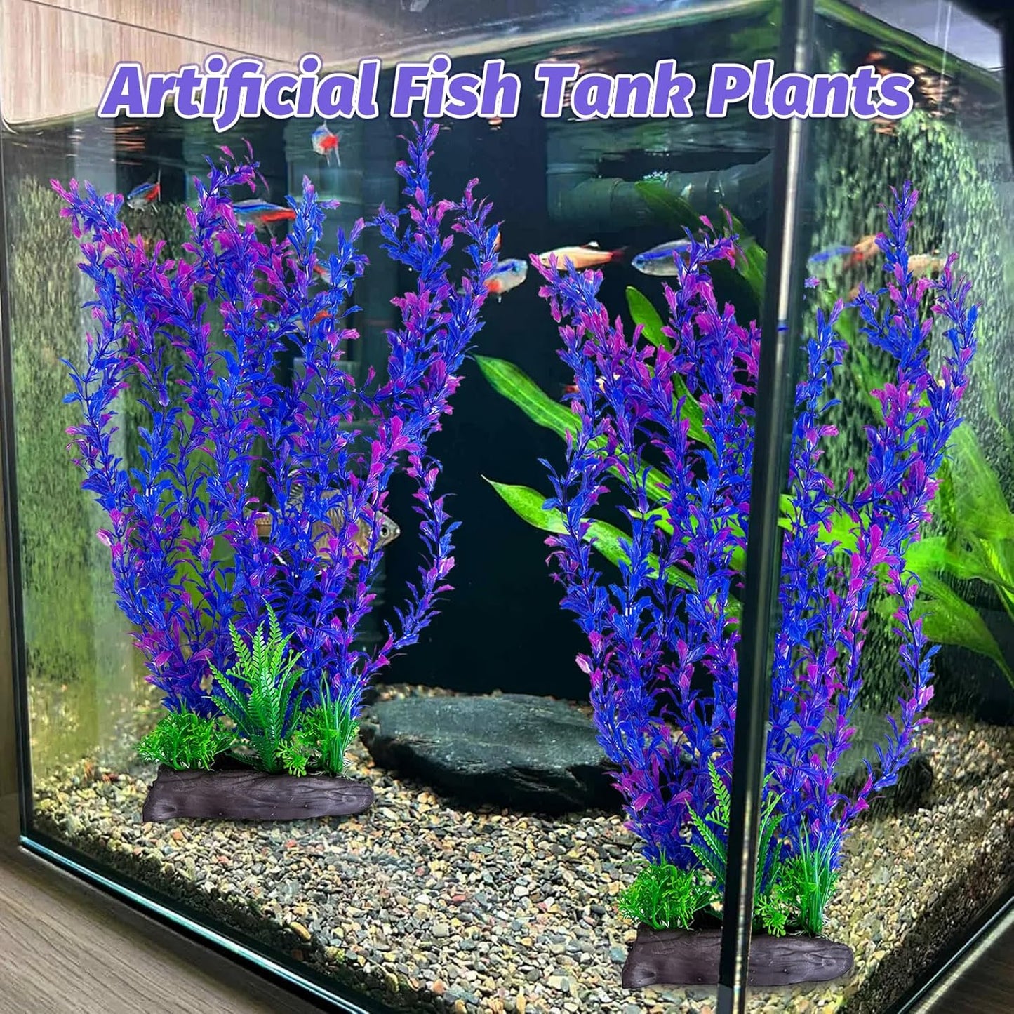 Hamiledyi Aquarium Plastic Plants Aquarium Decor Artificial Fish Tank Plants,Tall Fish Tank Decorations, Extra Large Aquarium Plant 20.4-inch Tall,2PCS