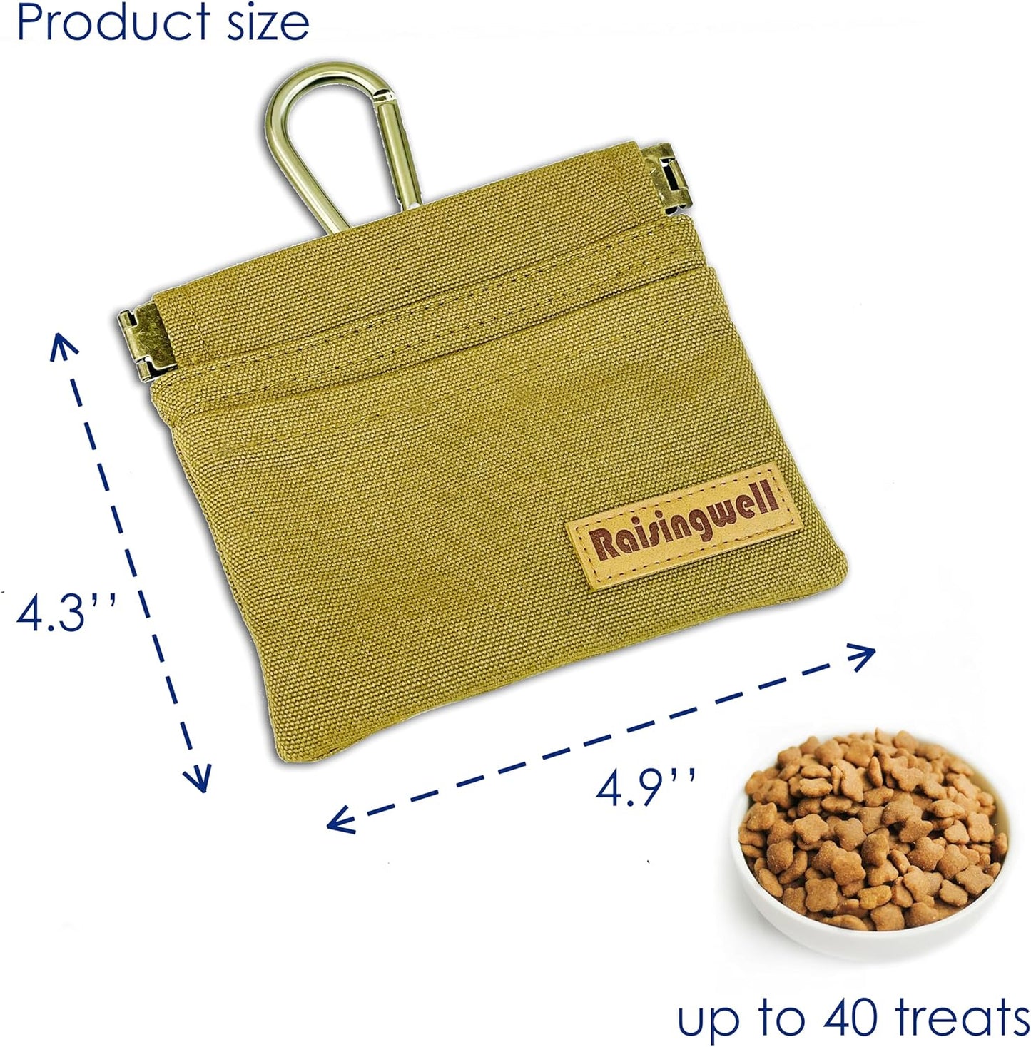 Dog Treat Pouch, Brown Pocket Sized Pet Training Pouch, Cotton Fabric, Hand Free Dog Walking Bag with Carabiner, Self-Closing Pet Feed Snack Reward, for Puppy Travel or Outdoor Use