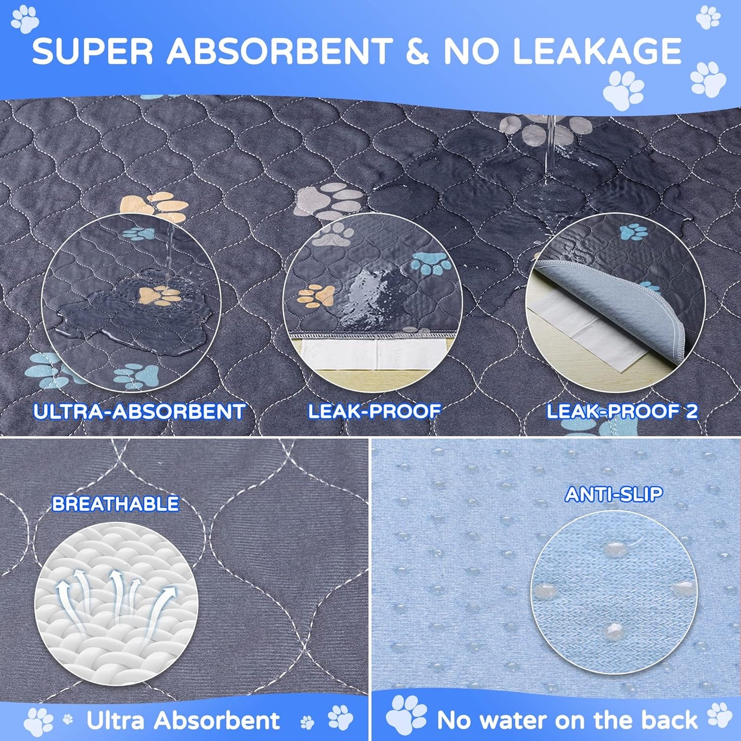 Aitmexcn Washable Puppy Dog Pee Pad, 2PCS 100% Waterproof Whelping Training Mat for Puppy/Senior Dog, Fast Drying Reusable Puppy Pads for Indoor, Outdoor and Car Travel- 24'' x 36''