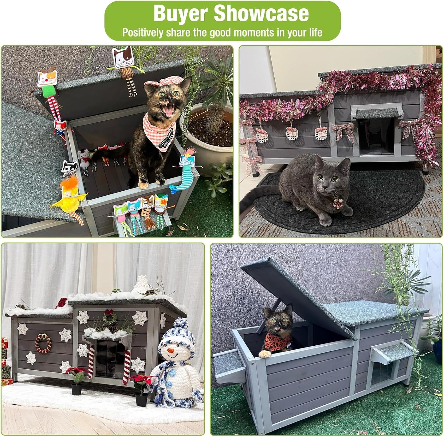 GUTINNEEN Outdoor Cat House Weatherproof Feral Kitty Shelter for Winter Cat Condo with Large Opening Roof (1-Story（AIR93）)