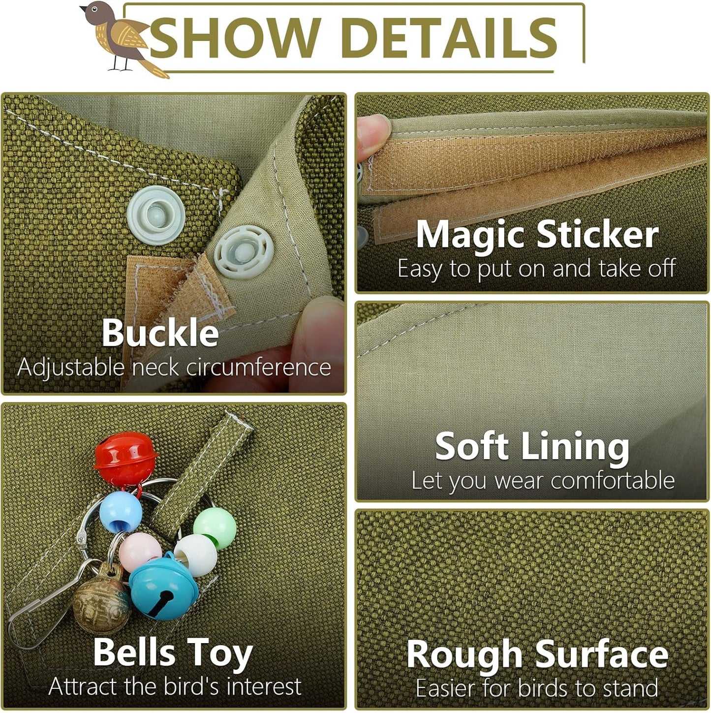 QBLEEV Parrot Anti-Scratch Shoulder Protector, Pet Bird Shoulder Poop Protector, Multi-Functional Pet Shoulder Pad Diaper Shawl for Small Medium Parakeets Cockatiels, Sun Conures, Finches(Green)