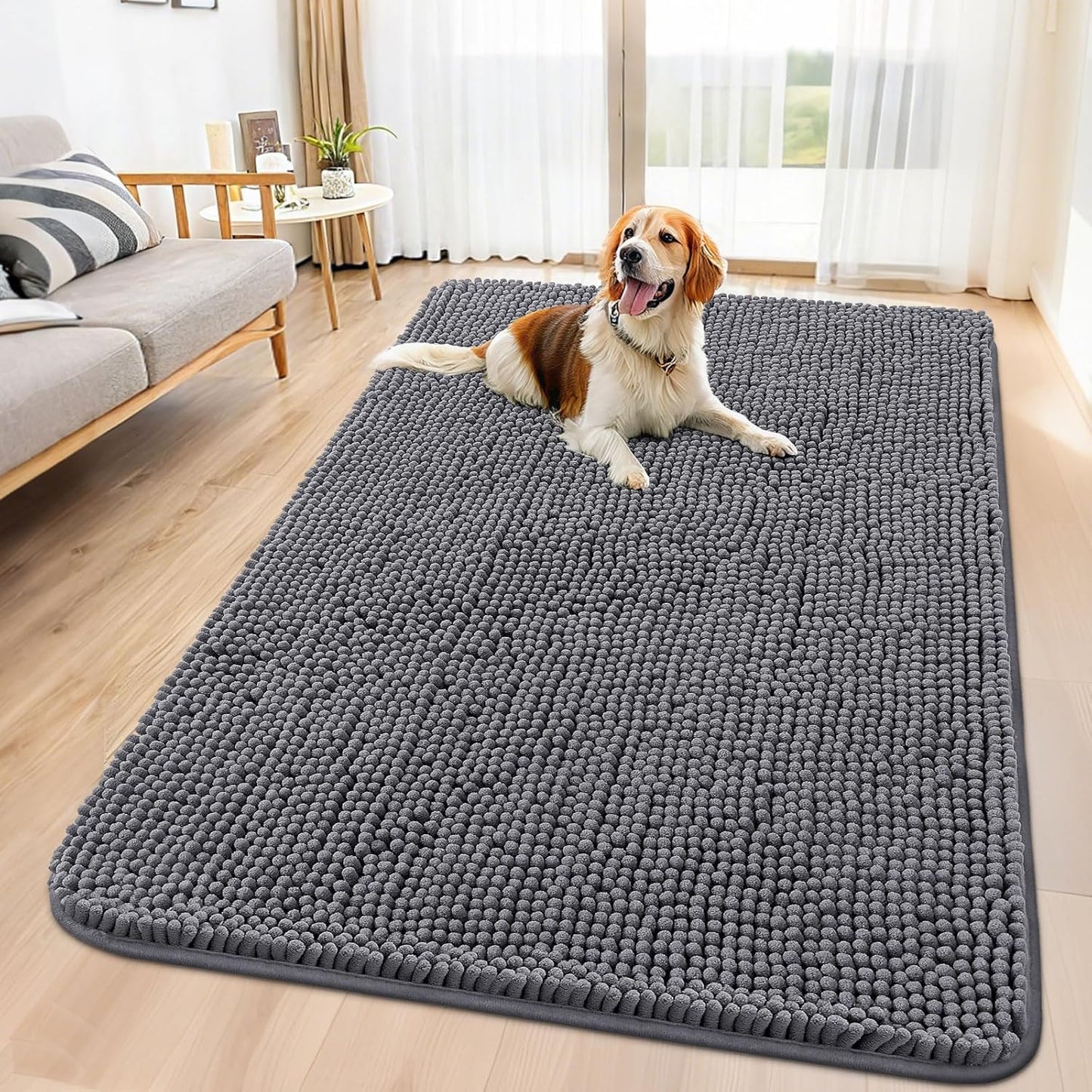 Smiry Dog Door Mat for Muddy Paws 59x35, Absorbs Moisture and Dirt Doormat, Non-Slip Washable Quick Dry Chenille Front Door Mat Indoor Entrance, Entryway Carpet for Inside Floor, Dark Grey