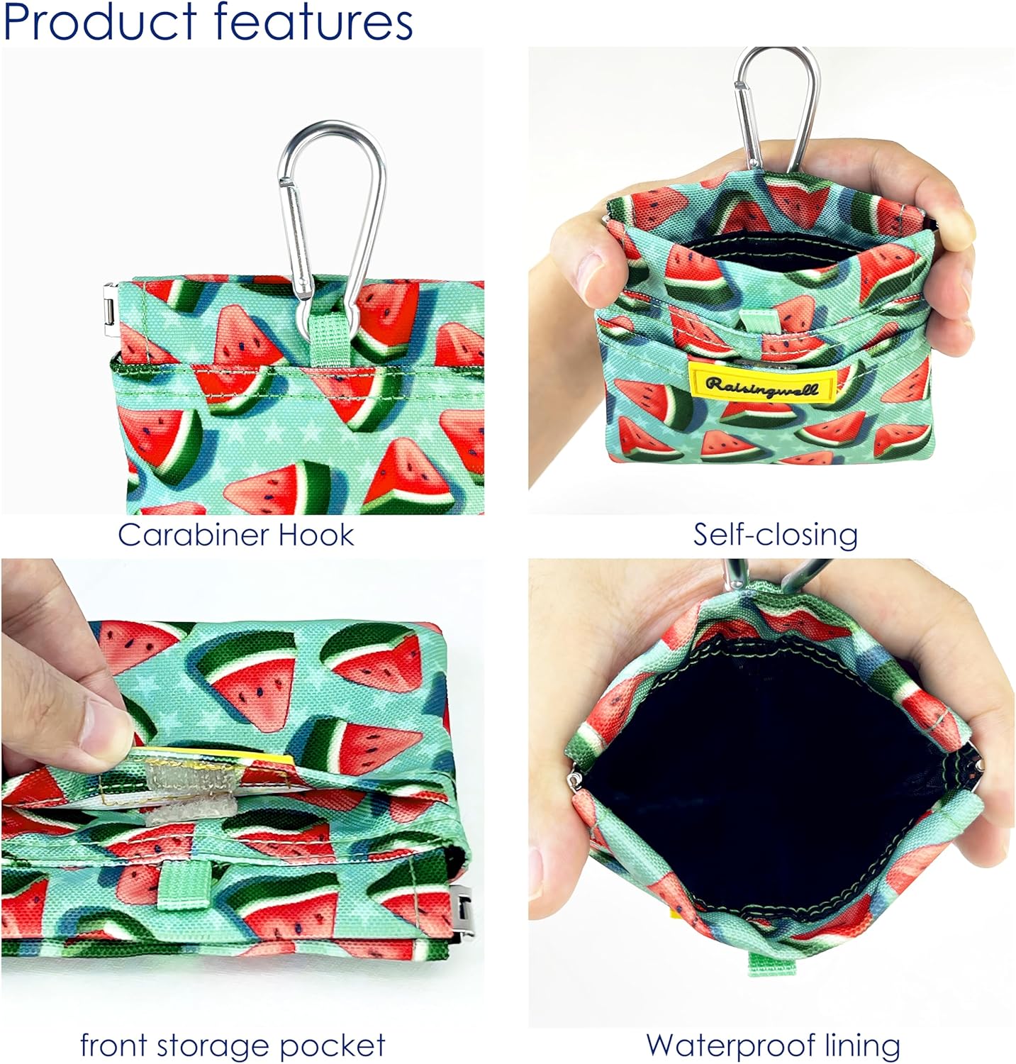 Dog Treat Pouch,Cotton Pocket Sized Training Holder, Hand Free Walking Funny Bag with Carabiner, Self-Closing Pet Feed Snack Reward, Behavior Aids for Puppy Travel or Outdoor Use（Watermelon）